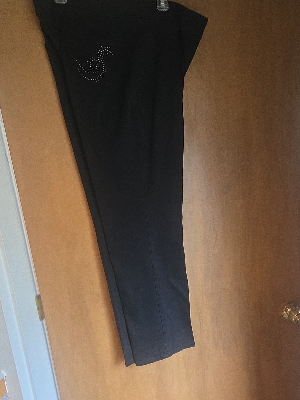 Women's Black Straight-Leg Jeans with Rhinestone Accent